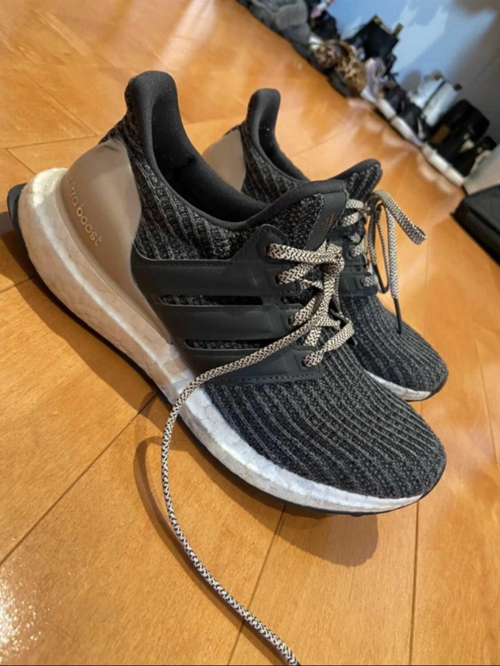 Adidas Ultraboost Gray Knit Sneakers with Neutral Laces